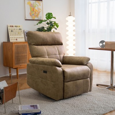 Swivel Rocker Power Recliner Chair with USB & Type-C Ports and Overstuffed Cushion