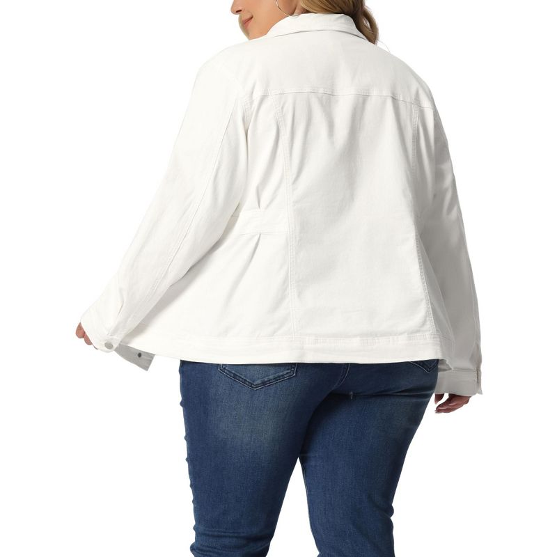 Agnes Orinda Women's Plus Size Classic Denim Washed Front Long Sleeve Casual Jean Jackets, 4 of 6