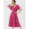 Allegra K Women's Boho Midi Square Neck Short Sleeve Tiered Flowy Smocked Dress - 4 of 4
