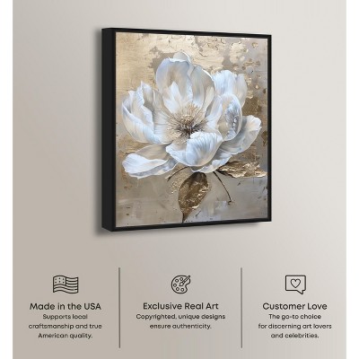 Art Remedy Athenas Flower White and Gold Canvas Print with Black Frame
