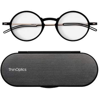 ThinOptics Brooklyn Full Black Frame Reading Glasses + Milano Case