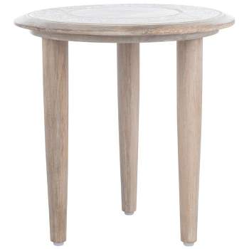 Rehnuma Carved Side Table - White Wash - Safavieh.