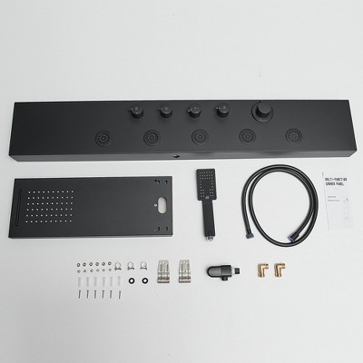 Matte Black 47'' Shower Panel with Rainfall and Waterfall Head