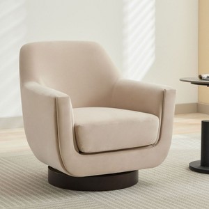 U-shaped Fully Assembled 360° Swivel Chair, Velvet Accent Chair Armchair,Round Barrel Swivel Chair for Living Room Bedroom-Cuddlewood - 1 of 4