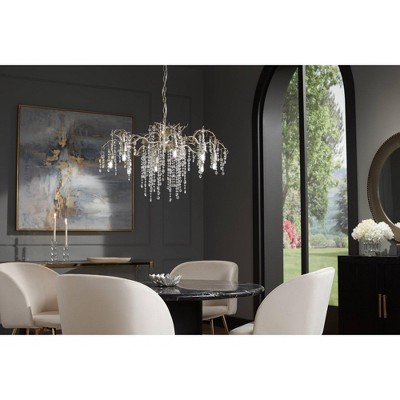 Champagne Silver Branches Chandelier with Clear Crystal Strands