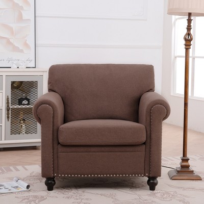 VYNXARIA The Luxurious 1-Seat Sofa Chair that Combines Elegance and Comfort, Adorned with Silver Nailhead Trim£¬Brown£¬Fabric