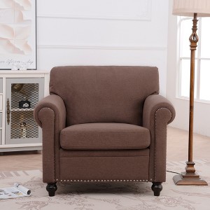 VYNXARIA The Luxurious 1-Seat Sofa Chair that Combines Elegance and Comfort, Adorned with Silver Nailhead Trim£¬Brown£¬Fabric - 1 of 4