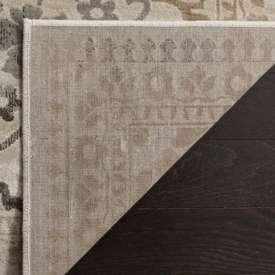 Vintage Cream and Beige Viscose Rectangular Area Rug