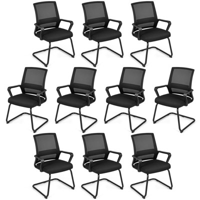 Tangkula Office Mesh Chair Set of 2/4/6/8/10/12 Office Guest Conference Chair w/ Lumbar Support Ergonomic Backrest Metal Frame Sled Base Reception Conference Chair