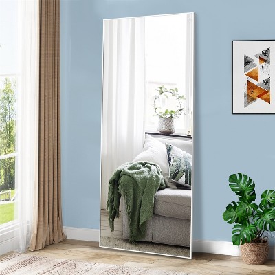 71"×32" Rounded Corner Standing Mirror Aluminum Frame with Tempered Glass,Extra Large Oversize Floor Mirror with Stand,Full Length Mirror-The Pop Home