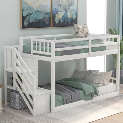 NicBex Bunk Bed Twin Size Bed Frame with Double Guardrails and Ladder for storage, No Spring Box Required, Easy to Climb