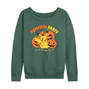 Women's - Pokémon - Pumpkin Party Lightweight French Terry Wide Neck Long Sleeve Shirt - 1 of 4