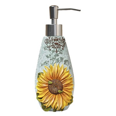 Lakeside Sunflower Soap or Lotion Pump Dispenser with Floral Farmhouse Motif