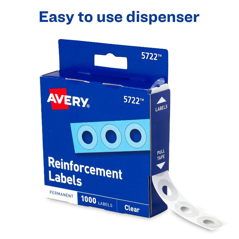 Avery Dispenser Pack Hole Reinforcements 1/4" Dia Clear 1000/Pack 05722, 5 of 9