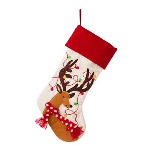 FIONECA LED Embroidered Linen Christmas Deer Stocking - 1 of 1