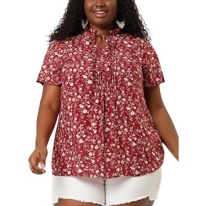 Agnes Orinda Women's Plus Size Self-tie Ruffle Pleated Floral Elegant Casual Blouses - 1 of 4