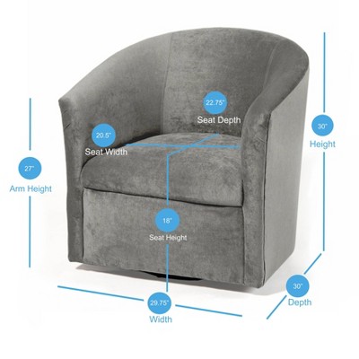Ash Gray Velvet-Feel Microfiber Swivel Barrel Accent Chair