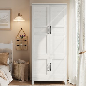 Armoire Wardrobe Closet with 4 Doors,72" Wooden Wardrobe Cabinet with Hanging Rod, Tall Armoire with 18 Adjustable Shelves for Bedroom, Clothes - 1 of 4