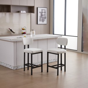 Modern 26" Counter Bar Stools with Backs Set of 2, Fabric Counter Height Chairs with Black Metal Legs for Kitchen Island – Cuddlewood - 1 of 4
