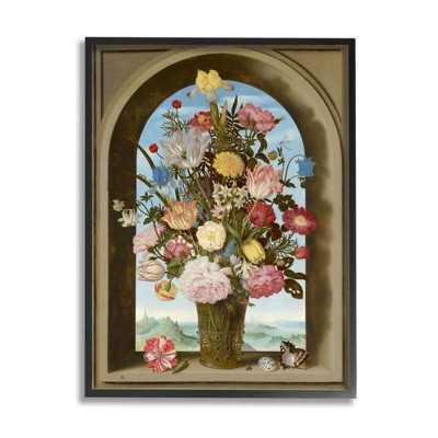 Stupell Industries Vintage Floral Bouquet Brown Gothic Window Arch