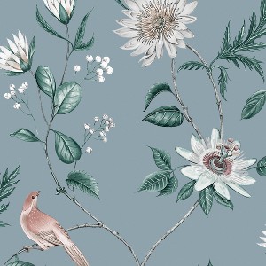 Nuit Sky Blue Floral Birds Paste the Wall Wallpaper - 1 of 4