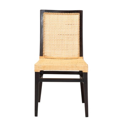 Lingga Dark Brown Mahogany and Natural Rattan Parsons Dining Chair