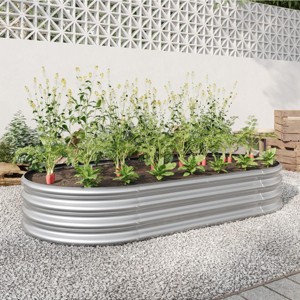 SEVOBAL Planters Raised Garden Bed Outdoor, Oval Large Metal Raised Planter Bed for Plants, Vegetables, Flowers, Silver, 70.86"*35.43"*11.42" - 1 of 4
