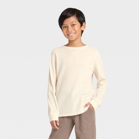 Cat & Jack Boys' Long Sleeve Thermal Shirt - Cat & Jack™ Beige L Husky