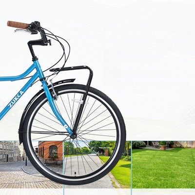 Infurnic Bicycles, 26 Inch Vintage Style Bike, 7-Speed Commute Bike with Leather Saddle for Men and Women, Blue, 22.05"*37.8"*66.93"