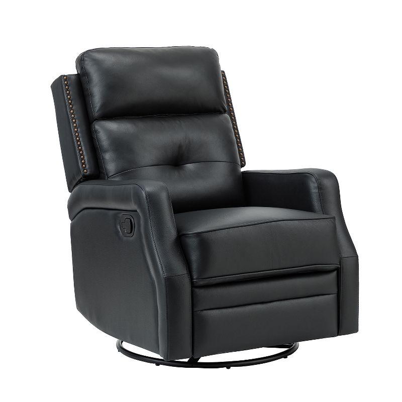 Basilio 28.74" Wide Tufted Wooden Upholstery Genuine Leather Swivel Rocker Recliner with Nailhead Trims | ARTFUL LIVING DESIGN, 2 of 11