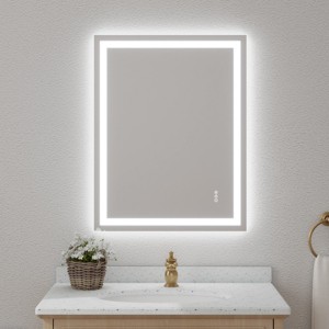 ChicFurnit Bathroom Vanity Mirrors Rectangle Frame Wall Mirror Anti Fog Mirror Decorative Wall Mirrors for Bathroom, Silver, 28"*0.16"*36" - 1 of 4