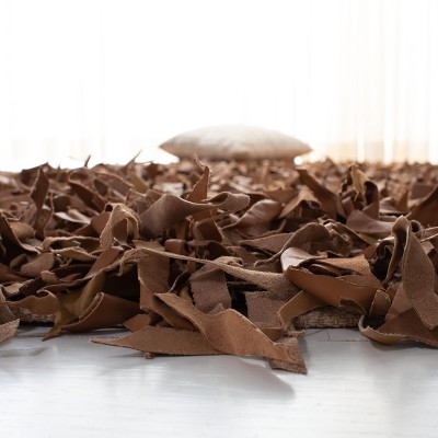 Brown Hand-Knotted Leather Shag Area Rug