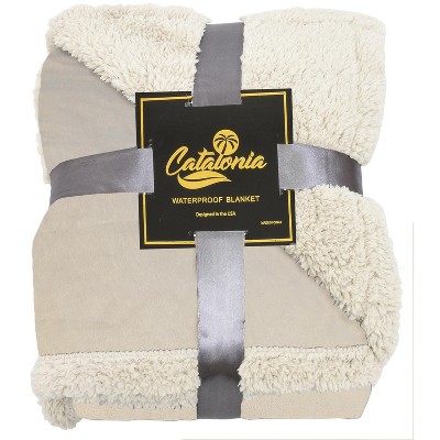 Catalonia Reversible Waterproof Fleece Sherpa Throw Blanket, 50x60 inch