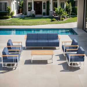 Belord Metal Outdoor Furniture Set with Swivel Chairs, 6PCS Patio Furniture Set with 6" Thick Cushions Swivel Chair and 10" Thick Cushions Couch - 1 of 4