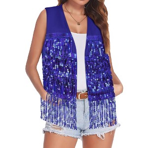 Nlife Women's Solid Color Sparkly Sequin Fringed Trim Sleeveless Glitter Jacket - 1 of 4
