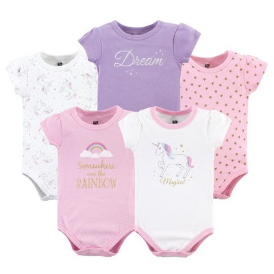 Hudson Baby Infant Girl Cotton Bodysuits 5pk, Magical Unicorn, 3-6 Months