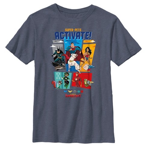 Boy's DC League of Super-Pets Activate Group Panels T-Shirt - Navy Blue  Heather - X Large