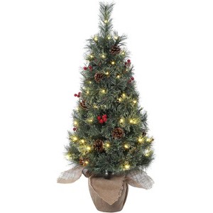 TackView Pre-Lit Christmas Tree, Mini Christmas Tree with 78 Led Lights Cloth Bag Base & Pine Cones & Red Berries, Xmas Decorations - 1 of 4