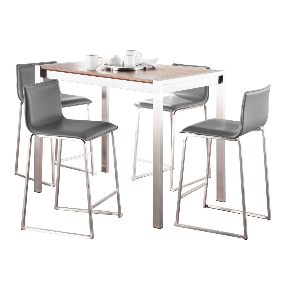 Photos - Dining Table LumiSource 5pc Fuji Mara Counter Height Dining Set Stainless Steel Walnut/