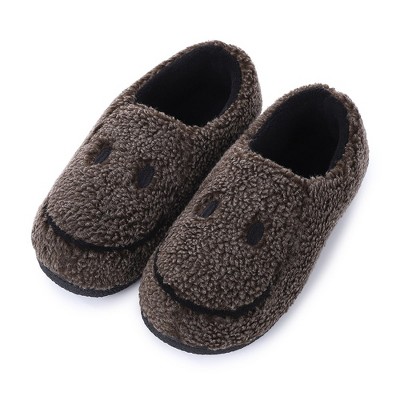 Mens Smile Face Slippers Retro Cozy Comfy Plush Warm Slip-on Slippers Winter Soft Fuzzy Indoor House Shoes with Memory Foam for Men