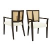 PexFix 2Pcs Modern Upholstered Fabric Armchairs Dining Chairs Rattan Back Dining Room Chairs Accent Kitchen Chairs with Solid Wood Legs Dark Brown - 2 of 4