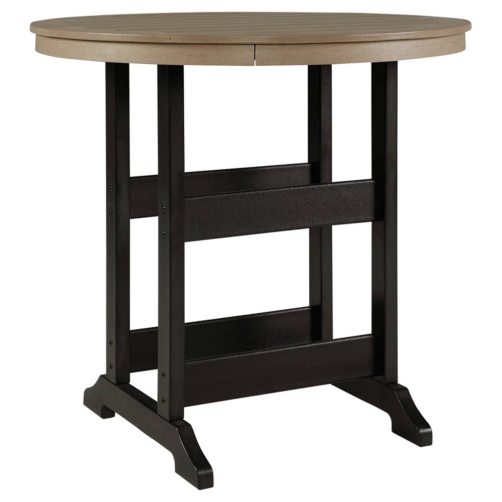 Fairen Trail Round Bar Table with Umbrella Option Black Light Brown Signature Design by Ashley