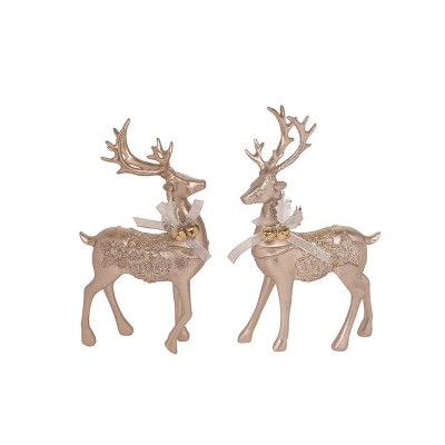Transpac Gold Ornate Standing Reindeer Figurine set of 2 Christmas Home Decorations