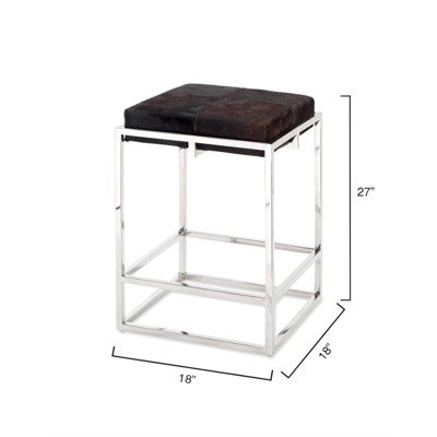 Espresso Hide and Nickel Metal Rustic Counter Stool