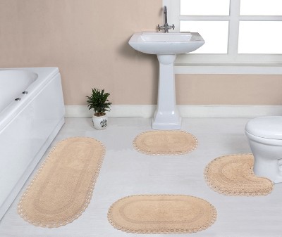 Hampton Crochet Collection Cotton Reversible Tufted Set of 4 Bath Rug Set - Home Weavers