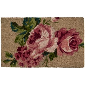 Northlight Natural Coir Pink and Green Floral Spring Doormat 18" x 30" - 1 of 4