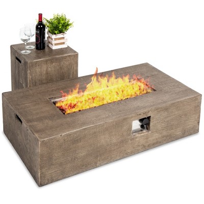 Best Choice Products 48x27in 50,000 BTU Patio Propane Fire Pit Table, Side Table Tank Storage w/ Wood Finish, Pit Cover