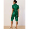 cheibear Women's Soft Satin Button Down with Capri Pants Lounge Pajama Set - 3 of 4