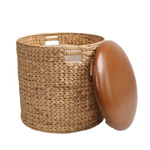happimess Josie 18" Modern Coastal Hand-Woven Hyacinth Storage Ottoman with Lid - 1 of 4