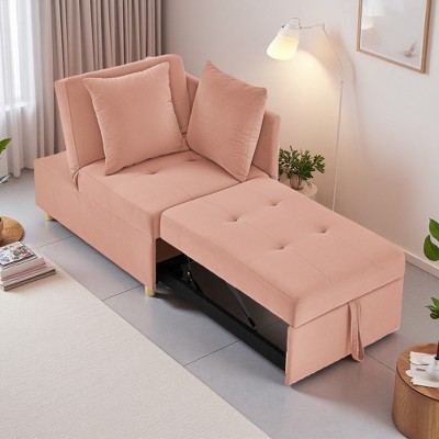 Linen Sleeper Sofa Chair with Pull-Out Bed & Wheels